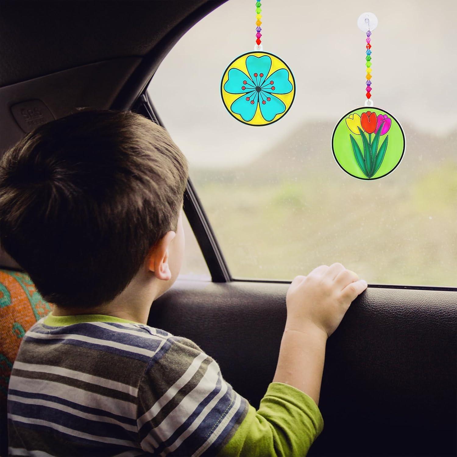 imageWinlyn 24 Set Spring Flower Suncatchers Ornaments Decorations DIY Window Paint Art Kit for Kids Classroom Activities Party Favors