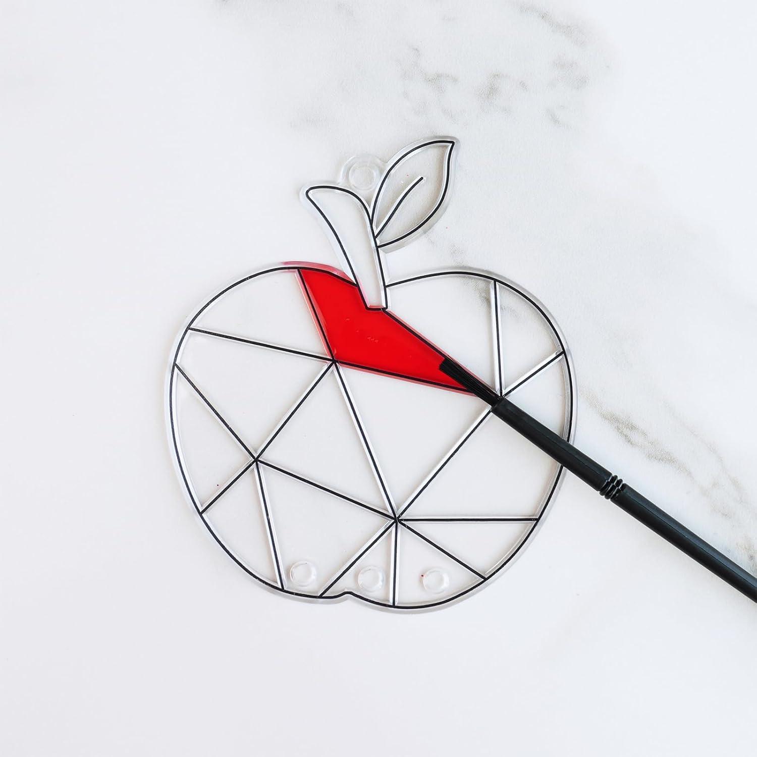 imageWinlyn 24 Sets Apple Suncatchers Wind Chimes Ornaments Decorations DIY Window Paint Art Sun Catchers Rainbow Apple Painting Craft Kits for Kids Summer Camping Party Classroom Activities Art Project