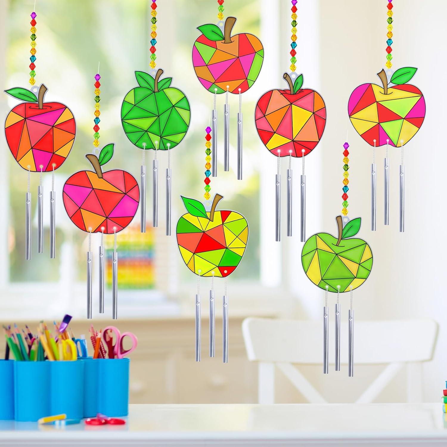 imageWinlyn 24 Sets Apple Suncatchers Wind Chimes Ornaments Decorations DIY Window Paint Art Sun Catchers Rainbow Apple Painting Craft Kits for Kids Summer Camping Party Classroom Activities Art Project