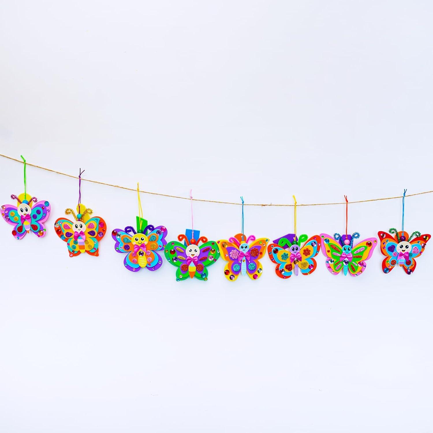 imageWinlyn 24 Sets Butterfly Craft Kits DIY 3D Rainbow Butterfly Ornaments Decorations Art Set Foam Stickers Arts and Crafts for Kids Spring Summer Camping Party Classroom Activities Art Project