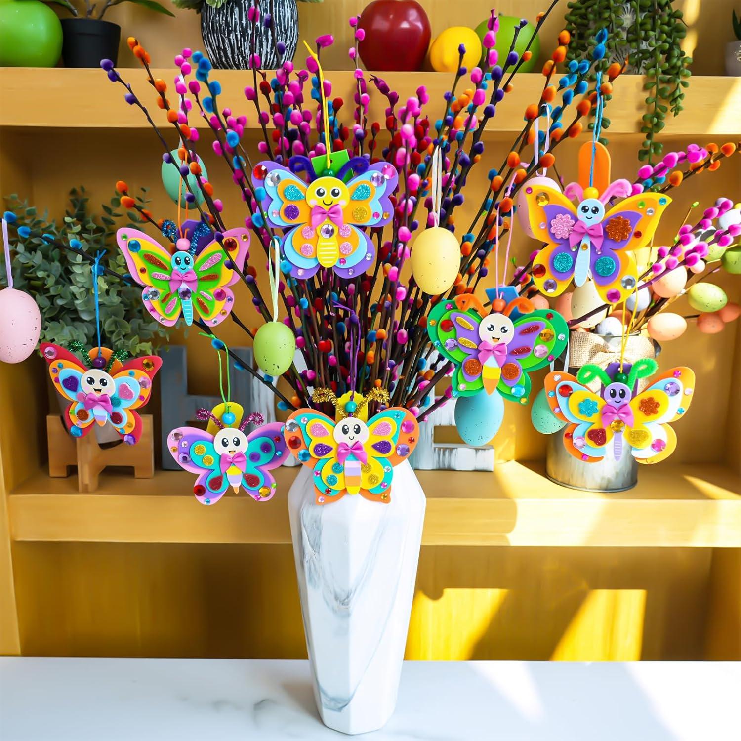 imageWinlyn 24 Sets Butterfly Craft Kits DIY 3D Rainbow Butterfly Ornaments Decorations Art Set Foam Stickers Arts and Crafts for Kids Spring Summer Camping Party Classroom Activities Art Project