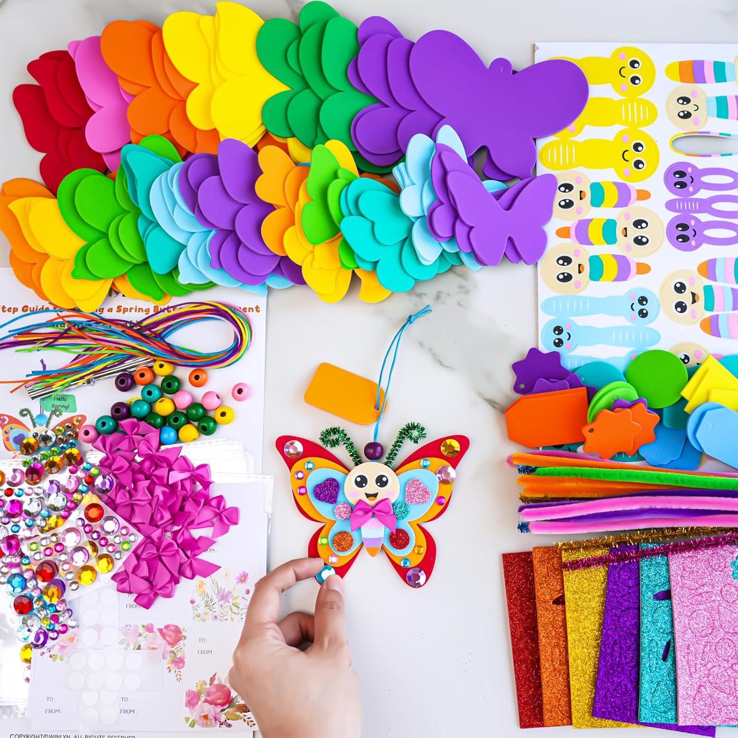 imageWinlyn 24 Sets Butterfly Craft Kits DIY 3D Rainbow Butterfly Ornaments Decorations Art Set Foam Stickers Arts and Crafts for Kids Spring Summer Camping Party Classroom Activities Art Project