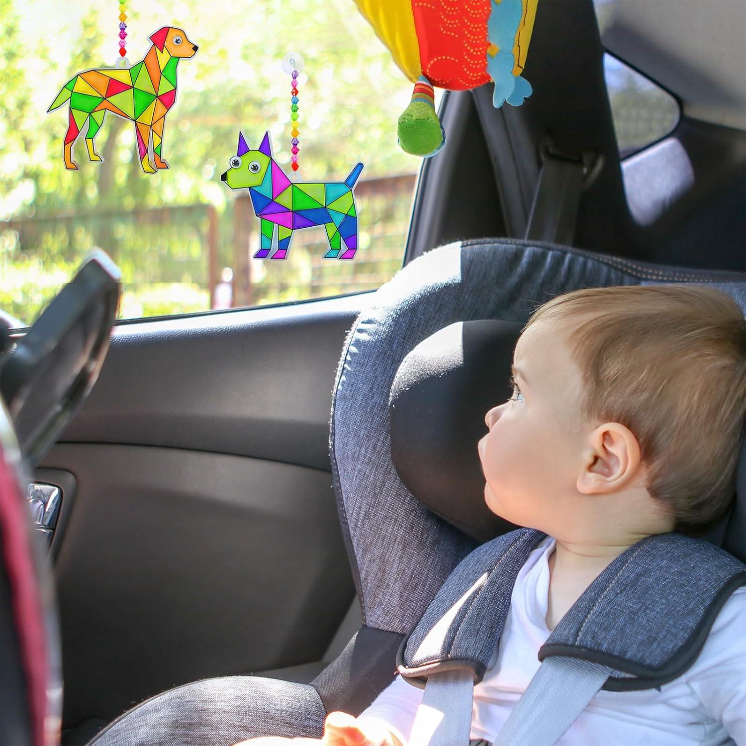 imageWinlyn 24 Sets Dog Suncatcher Decorations DIY Window Paint Art Craft Kits Rainbow Puppy Pet Sun Catcher Painting Kit for Kids Home Classroom School Activities Birthday Summer Camping Party Art Project