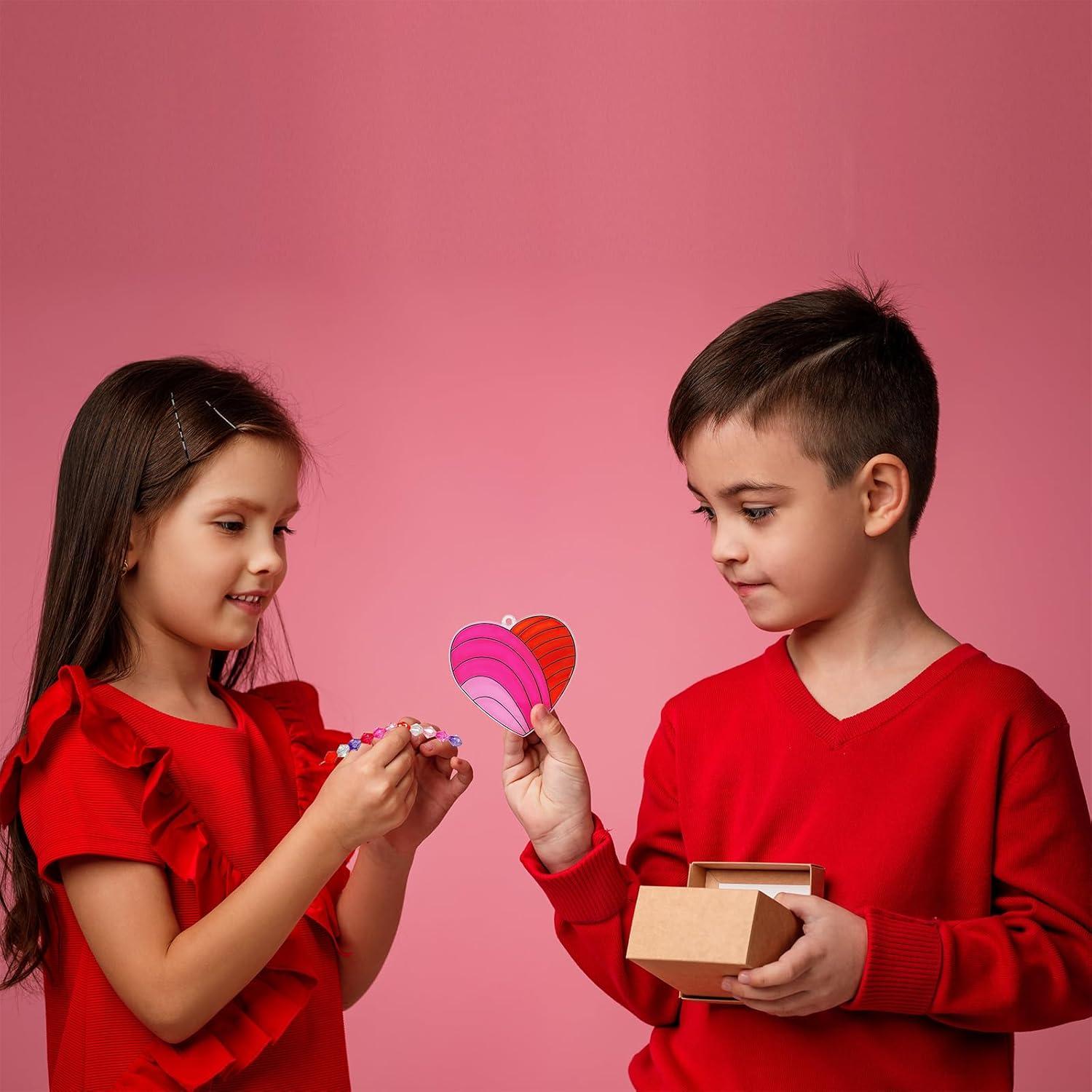 imageWinlyn 24 Sets Heart Suncatchers Ornaments Decorations DIY Window Paint Art Stickers Craft Kits Heart Sun Catchers for Kids Valentines Day Classroom Activities Art Project Party Favors Gift Exchange