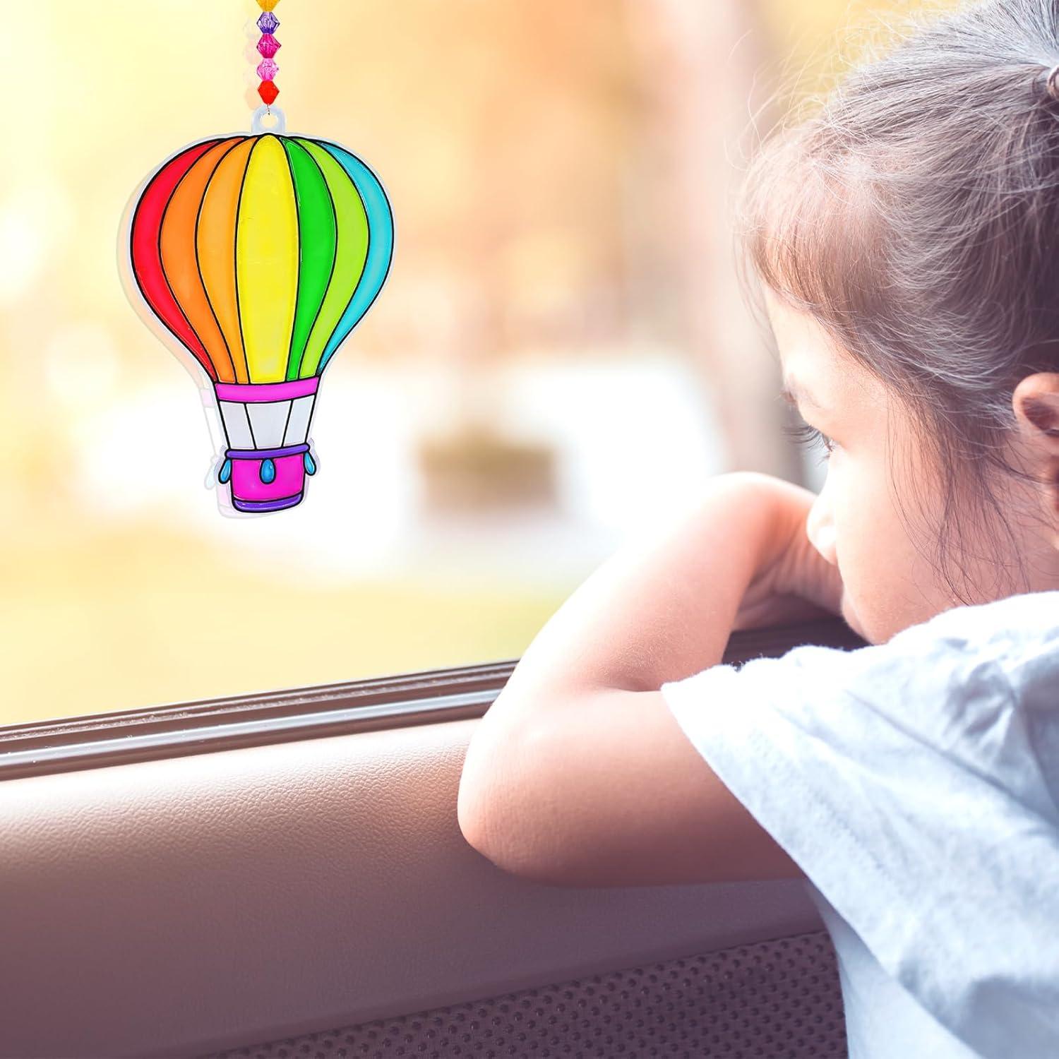 imageWinlyn 24 Sets Hot Air Balloon Suncatchers Decorations DIY Window Paint Art Craft Kits Rainbow Hot Air Balloon Painting Kit for Kids Classroom Activities Birthday Summer Camping Party Art Project