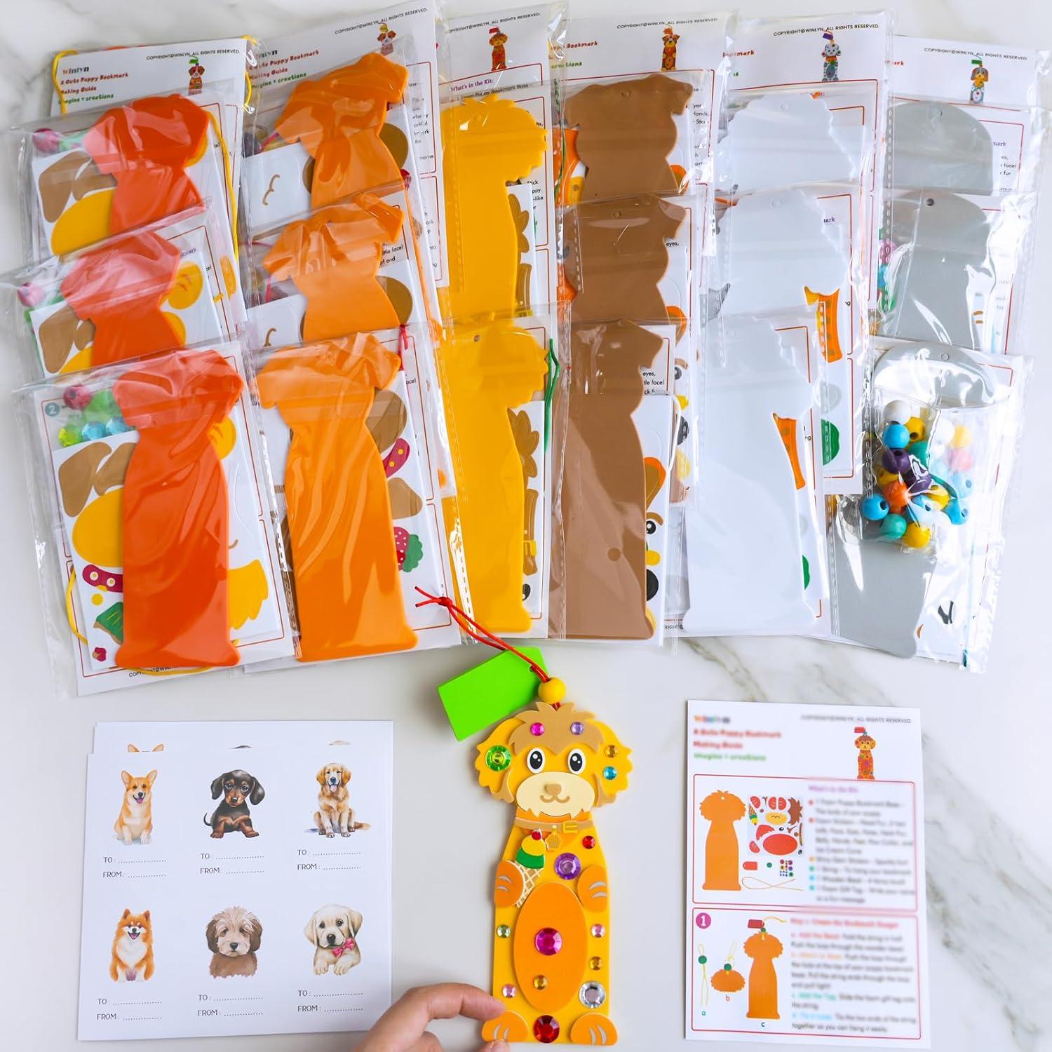 imageWinlyn 24 Sets Kids Crafts Kits DIY Dog Bookmark Ornaments Decorations Art Set Pet Arts Crafts Foam Stickers for Summer Camping Party Favors Reading Rewards Art Project Classroom Birthday Activities