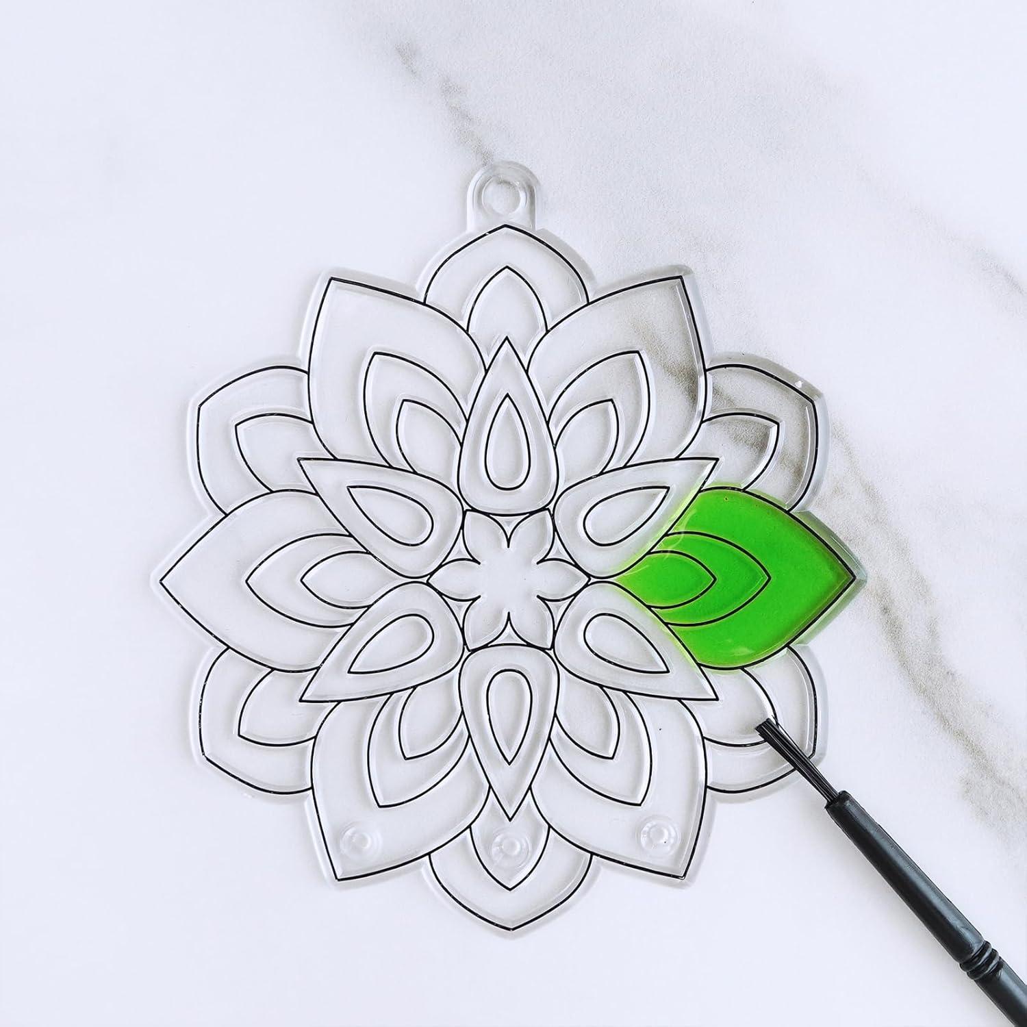 imageWinlyn 24 Sets Lotus Flower Suncatcher Wind Chimes Decorations DIY Window Paint Art Stickers Craft Kits Flower Sun Catchers for Kids Classroom Birthday Spring Summer Party Activities Art Project