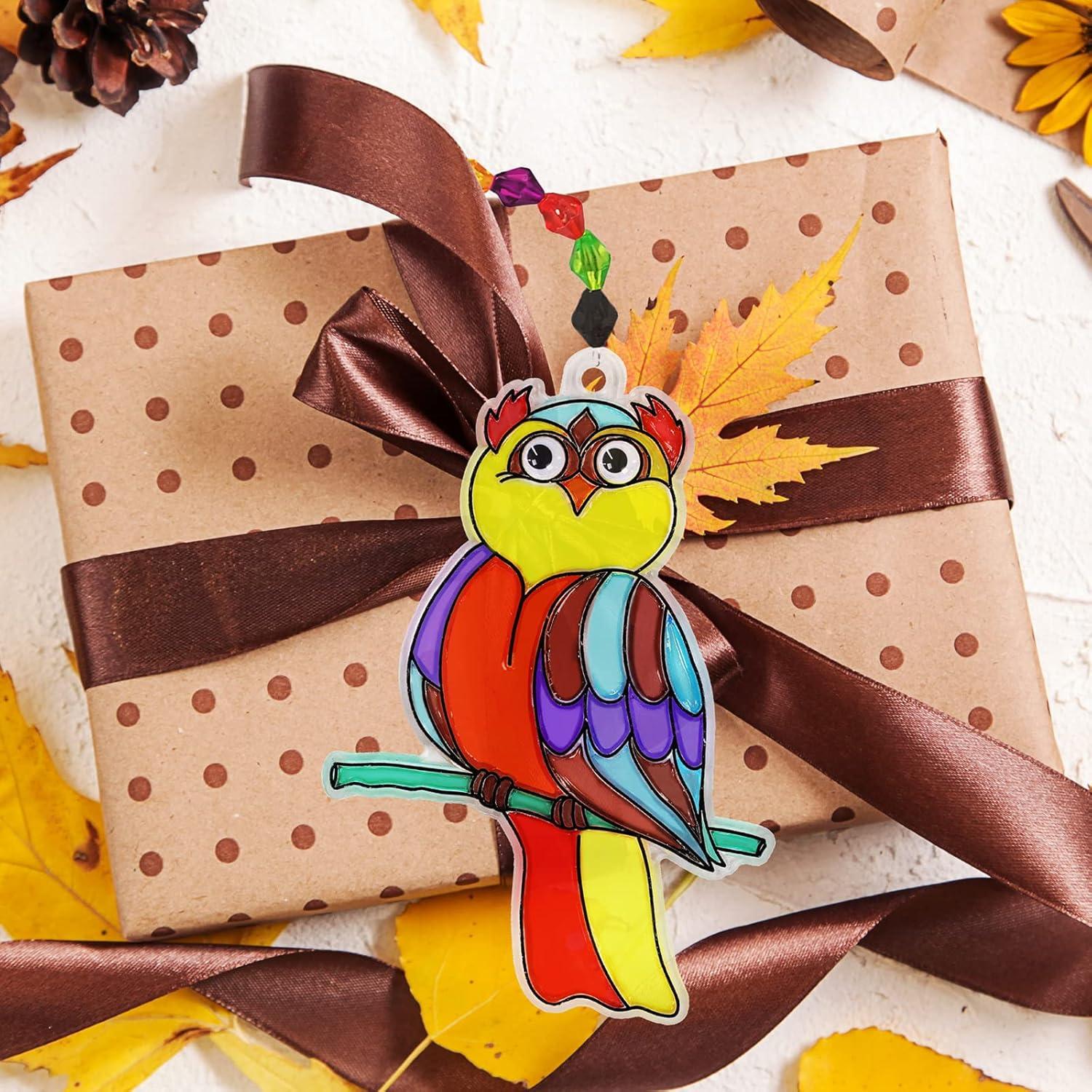 imageWinlyn 24 Sets Owl Suncatchers Ornaments Decorations DIY Window Paint Art Suncatchers Owl Craft Kits Sun Catchers for Kids Home Classroom Winter Holiday Season Fall Christmas Activities Party Favors