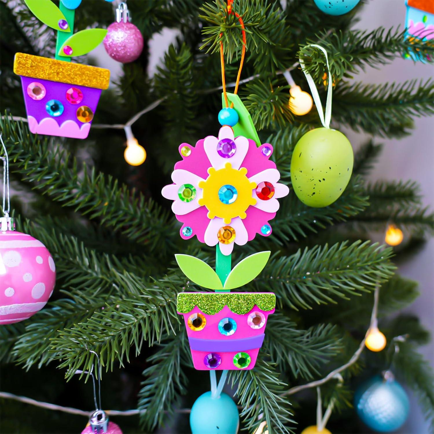 imageWinlyn 24 Sets Potted Flower Craft Kits DIY Potted Flower Ornaments Decorations Tulip Sunflower Foam Stickers Arts and Crafts for Kids Classroom Activities Birthday Spring Summer Camping Party Favors