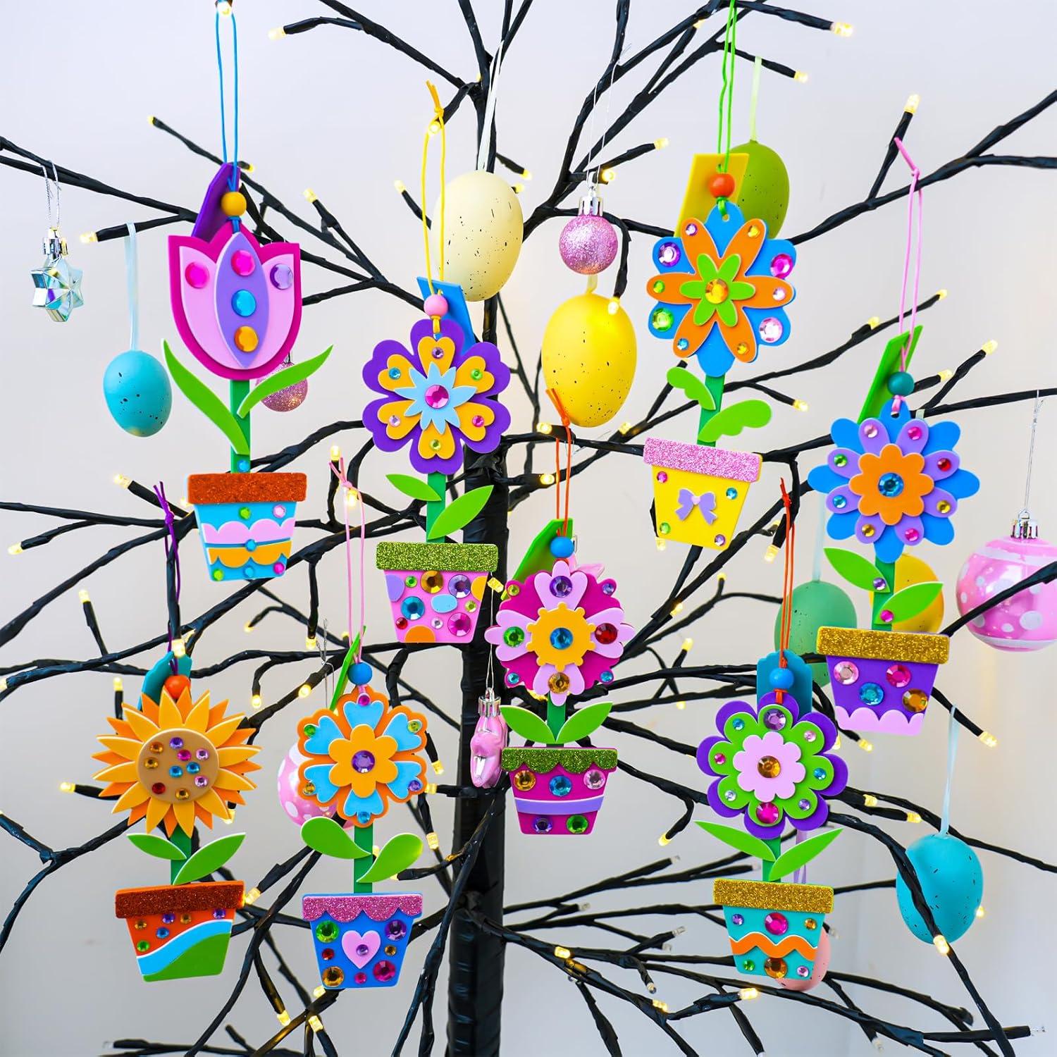 imageWinlyn 24 Sets Potted Flower Craft Kits DIY Potted Flower Ornaments Decorations Tulip Sunflower Foam Stickers Arts and Crafts for Kids Classroom Activities Birthday Spring Summer Camping Party Favors