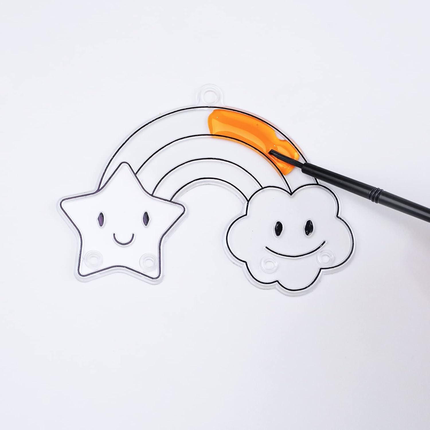 imageWinlyn 24 Sets Rainbow Suncatchers Ornaments Decorations DIY Window Paint Art Suncatchers Craft Kits Hanging Rainbow Sun Catchers for Kids Spring Summer Home Classroom Party Activity Art Project