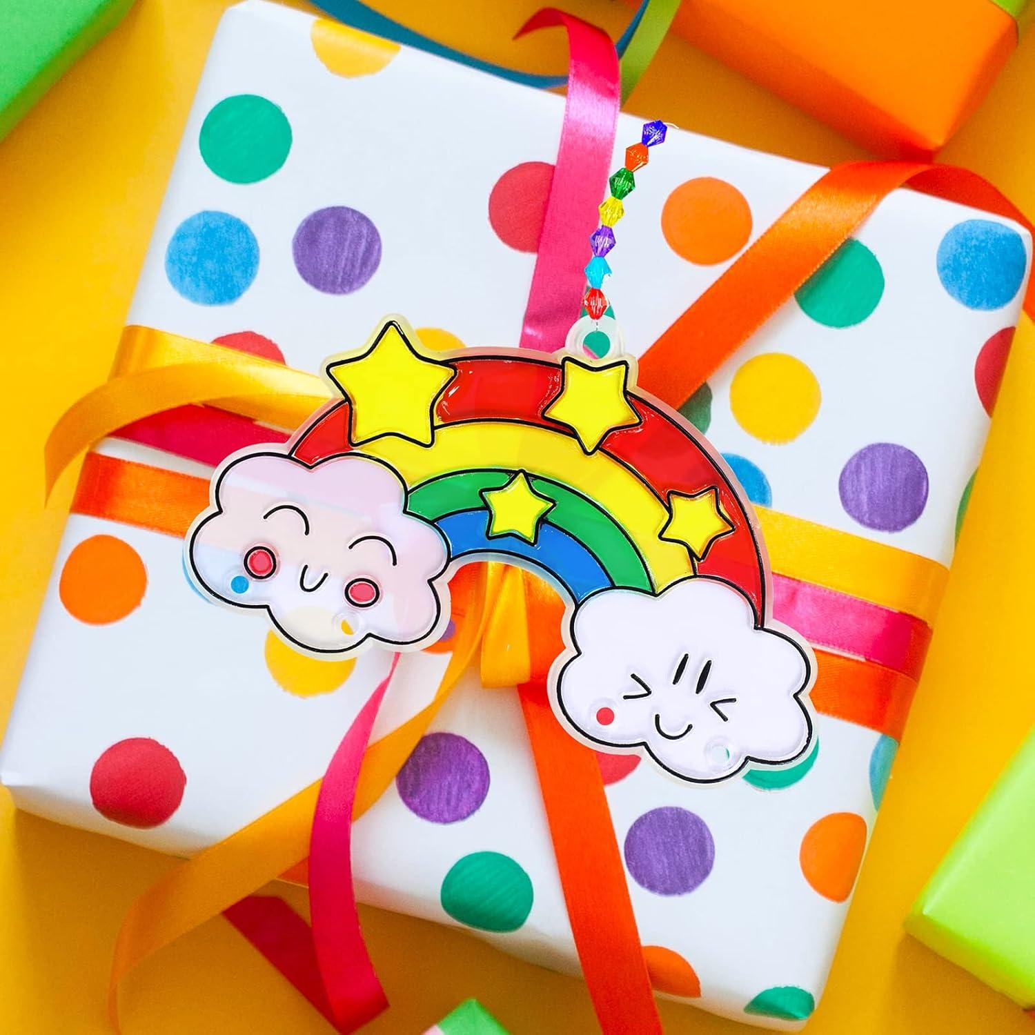 imageWinlyn 24 Sets Rainbow Suncatchers Ornaments Decorations DIY Window Paint Art Suncatchers Craft Kits Hanging Rainbow Sun Catchers for Kids Spring Summer Home Classroom Party Activity Art Project