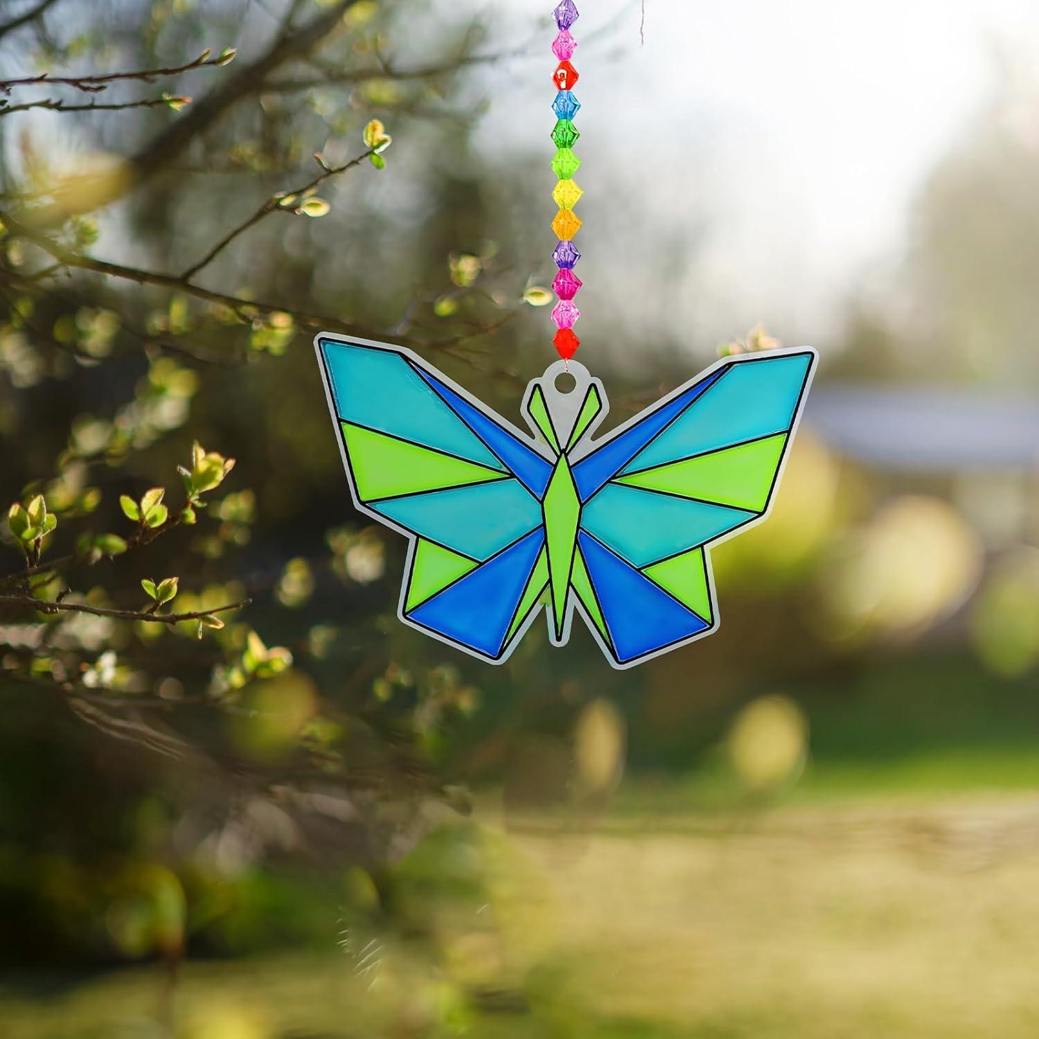 imageWinlyn 27 Sets Butterfly Suncatchers Ornaments Decorations DIY Window Paint Art Craft Kits Rainbow Sun Catchers Painting Kit for Kids Spring Summer Camping Classroom Party Activities Art Project