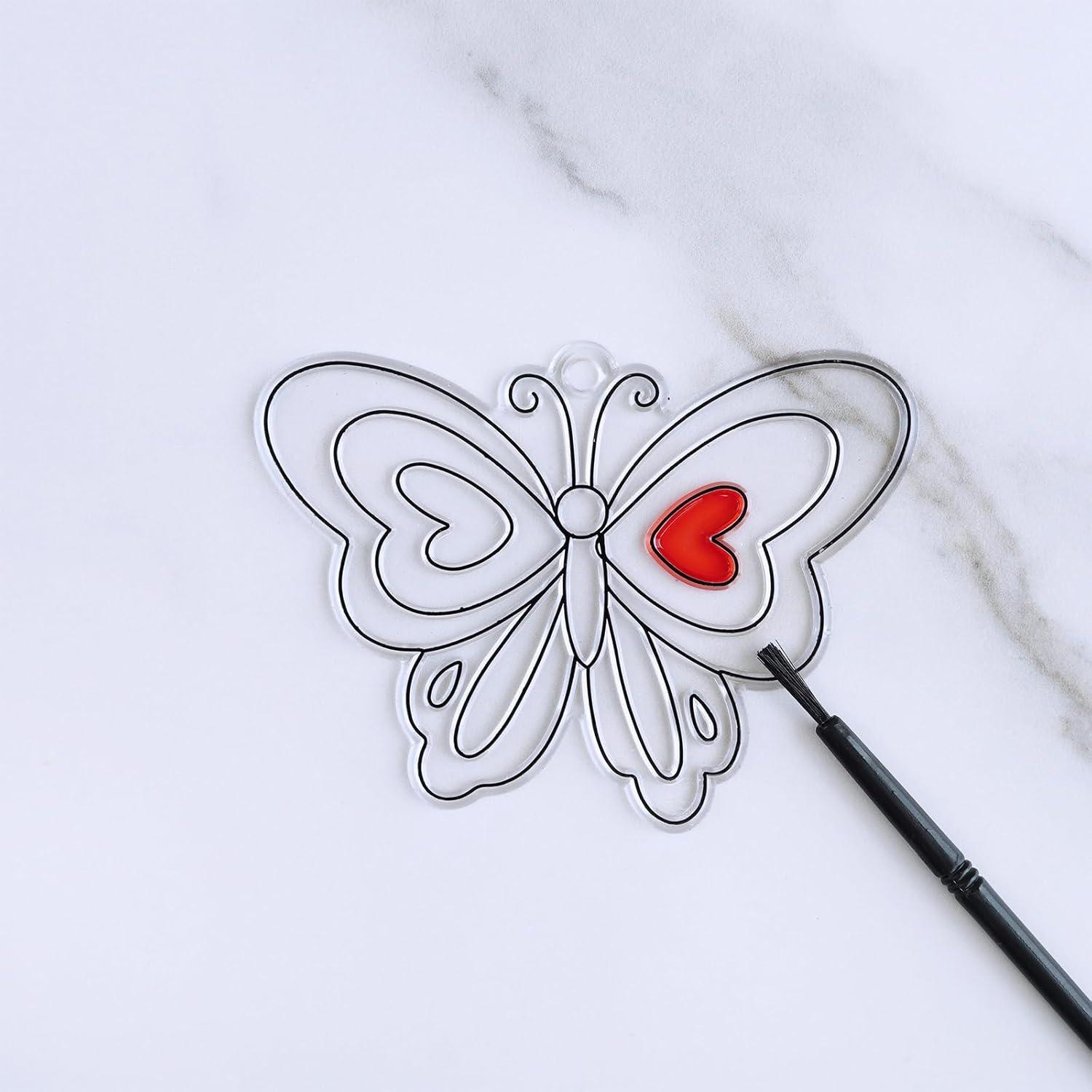 imageWinlyn 27 Sets Butterfly Suncatchers Ornaments Decorations DIY Window Paint Art Sun Catchers Rainbow Butterfly Painting Craft Kits for Kids Spring Summer Camping Party Classroom Activities Art Project