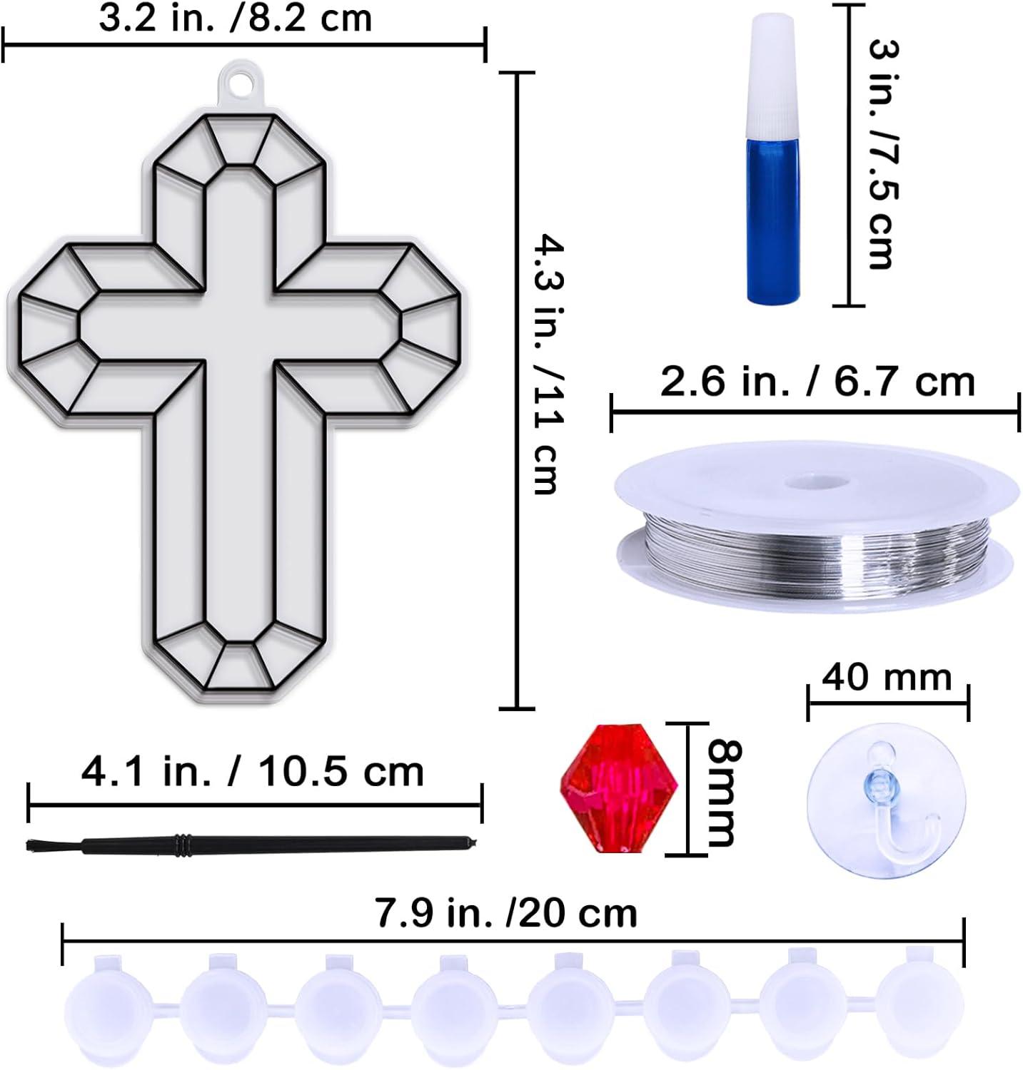 imageWinlyn 27 Sets Cross Suncatchers Ornaments Decorations DIY Window Paint Art Suncatchers Cross Craft Kits Cross Sun Catchers for Kids Sunday School VBS Christmas Easter Holiday Activities Party Favors