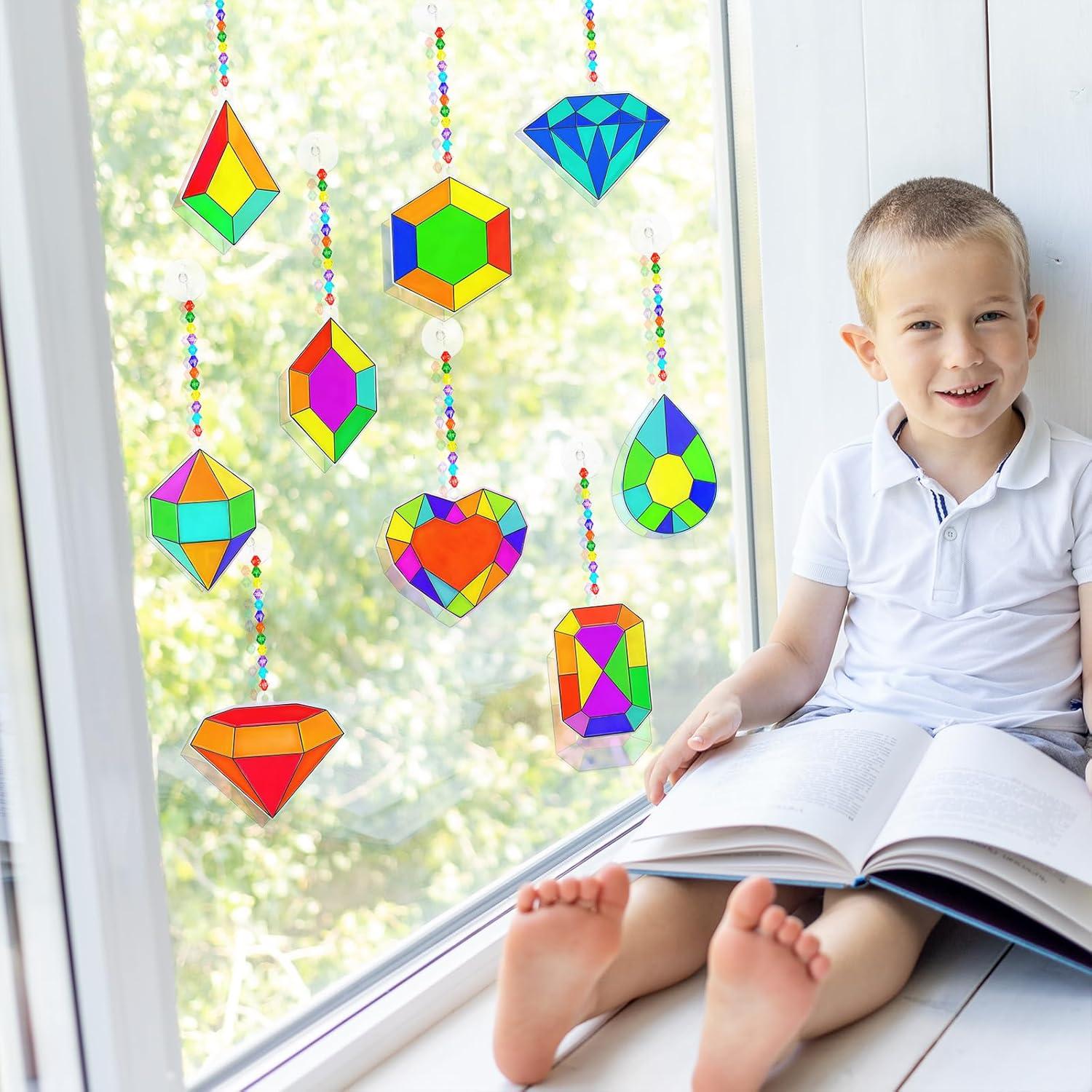 imageWinlyn 27 Sets Jewel Suncatchers Ornaments Decorations DIY Window Paint Art Stickers Craft Kits Jewel Sun Catchers for Kids Classroom PirateThemed Birthday Party Activities Art Project