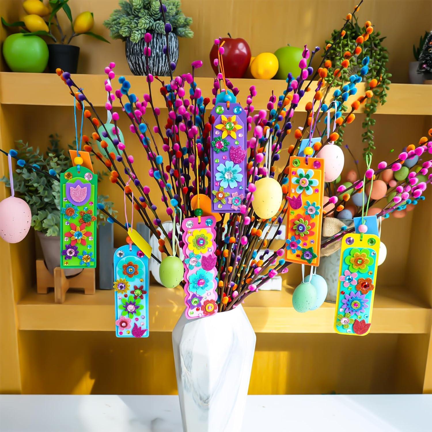 imageWinlyn 36 Sets Flower Crafts Kits Spring Summer Crafts DIY 3D Tuilp Sunflower Flower Bookmarks Ornaments Art Sets Foam Stickers Arts and Crafts for Kids Camping Classroom Activities Party Favors