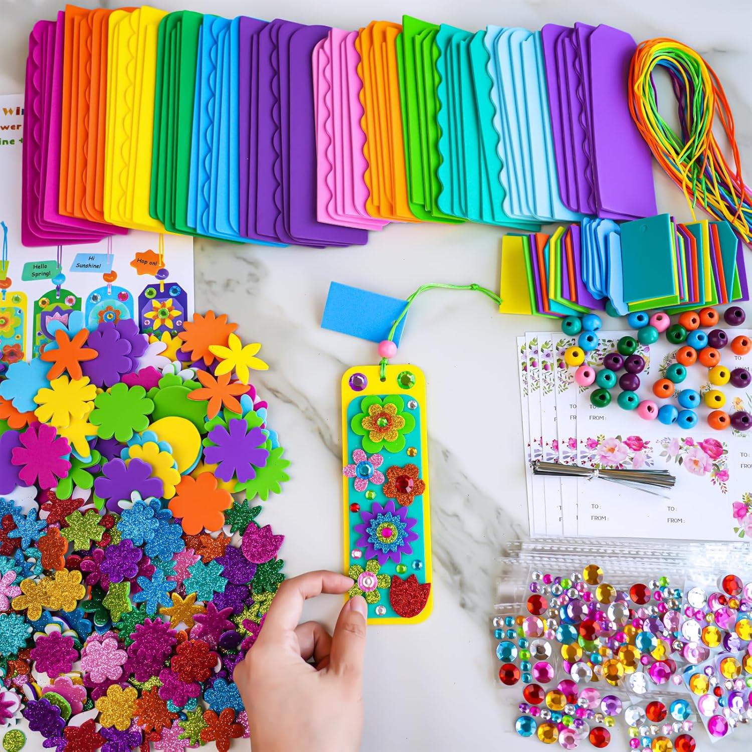 imageWinlyn 36 Sets Flower Crafts Kits Spring Summer Crafts DIY 3D Tuilp Sunflower Flower Bookmarks Ornaments Art Sets Foam Stickers Arts and Crafts for Kids Camping Classroom Activities Party Favors