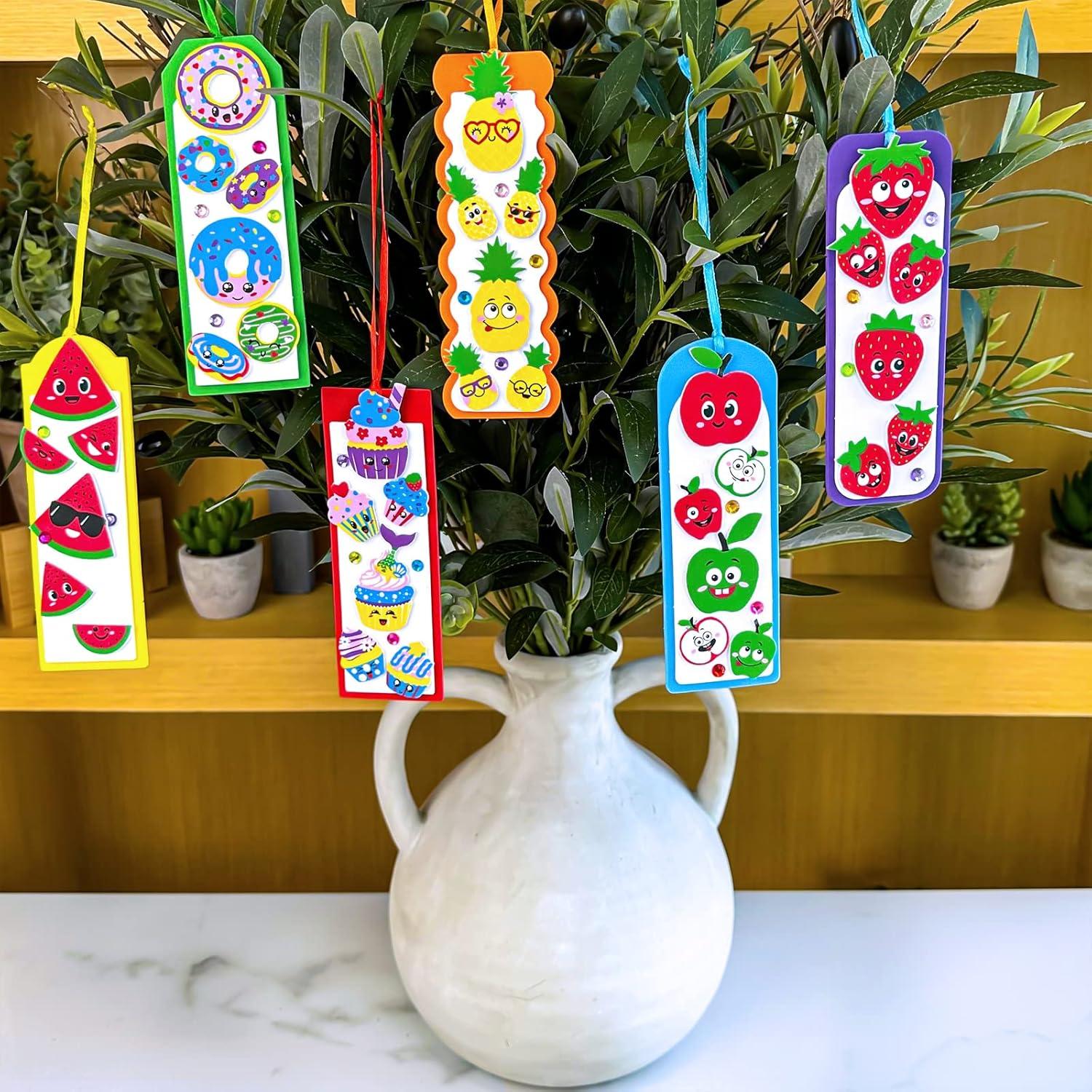 imageWinlyn 36 Sets Fruit Craft Kits Summer Crafts DIY Fruit Dessert Bookmarks Art Sets Apple Pineapple Watermelon Foam Stickers for Kids Teachers Back to School Classroom Activities Rewards Party Favors