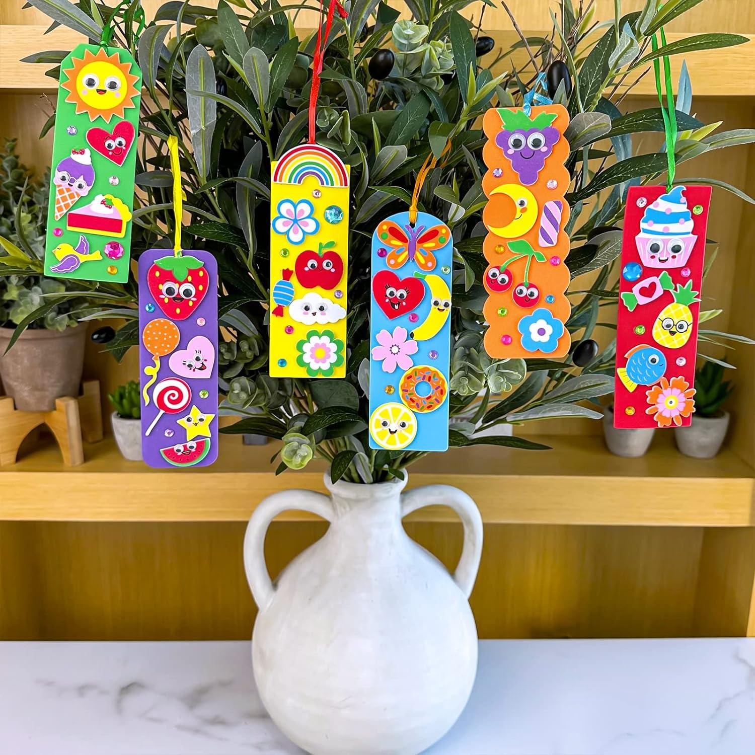 imageWinlyn 36 Sets Summer Crafts Kits DIY Whimsical Bookmarks Decorations Art Sets Fruits Treats Animals Sun Rainbow Foam Stickers for Kids Classroom Activities Reading Rewards Birthday Camp Party Favors