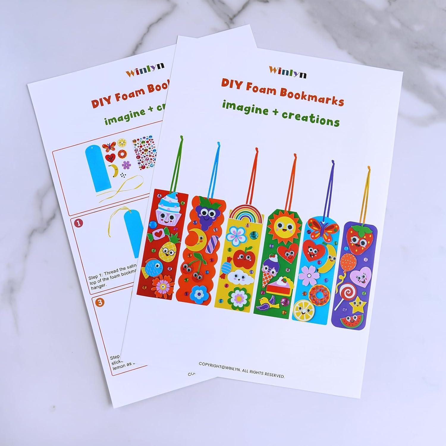 imageWinlyn 36 Sets Summer Crafts Kits DIY Whimsical Bookmarks Decorations Art Sets Fruits Treats Animals Sun Rainbow Foam Stickers for Kids Classroom Activities Reading Rewards Birthday Camp Party Favors