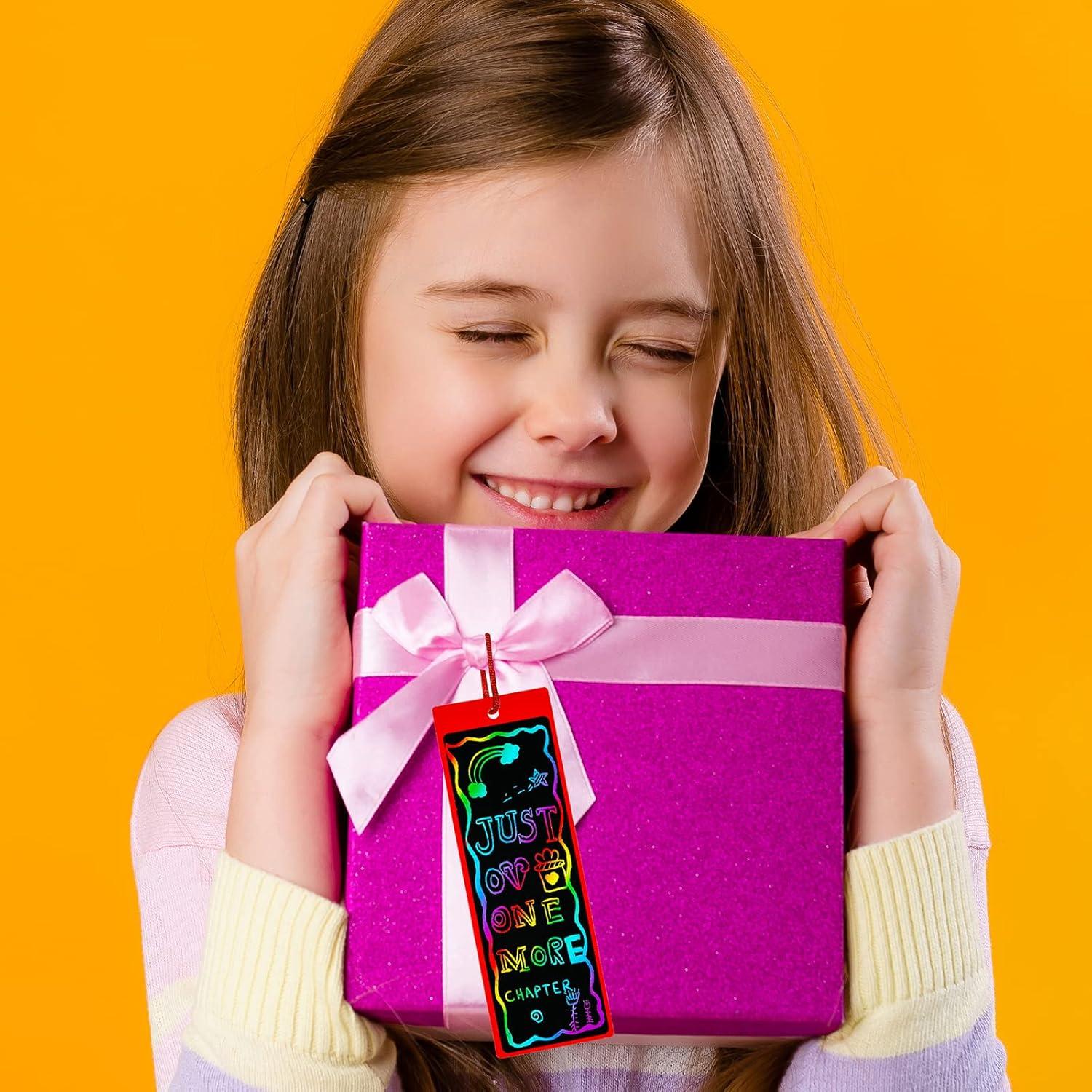 imageWinlyn 48 Sets 6 Styles Magic Color Scratch Bookmarks Craft Kits Rainbow Scratch Paper Art Sets for Kids Students Party Favors DIY Bookmarks Bulk with Scratching Tools Ribbons for Classroom Activities