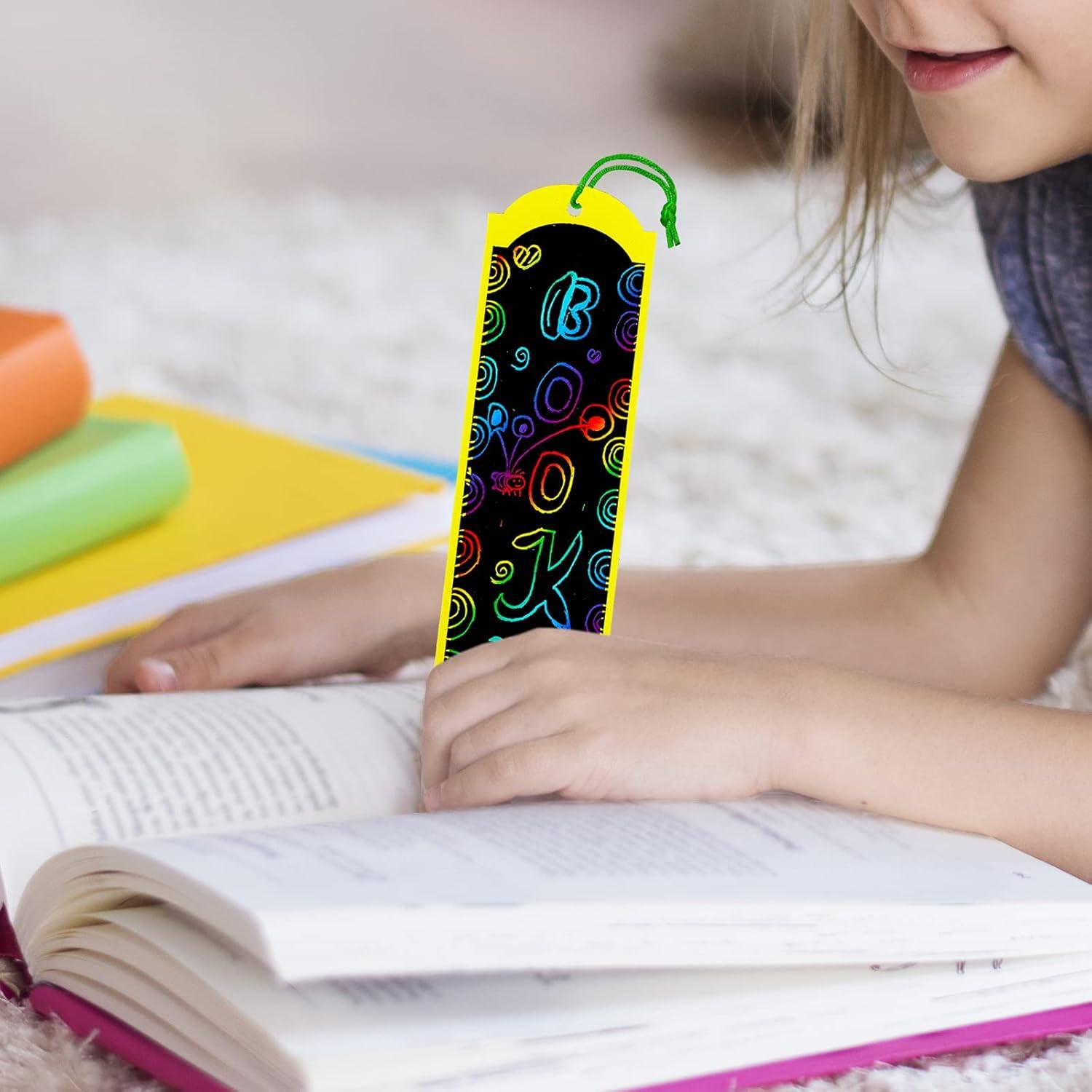 imageWinlyn 48 Sets 6 Styles Magic Color Scratch Bookmarks Craft Kits Rainbow Scratch Paper Art Sets for Kids Students Party Favors DIY Bookmarks Bulk with Scratching Tools Ribbons for Classroom Activities