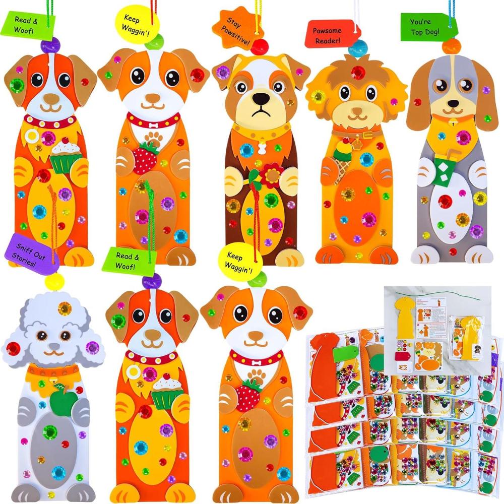 imageWinlyn 24 Sets Kids Crafts Kits DIY Dog Bookmark Ornaments Decorations Art Set Pet Arts Crafts Foam Stickers for Summer Camping Party Favors Reading Rewards Art Project Classroom Birthday Activities