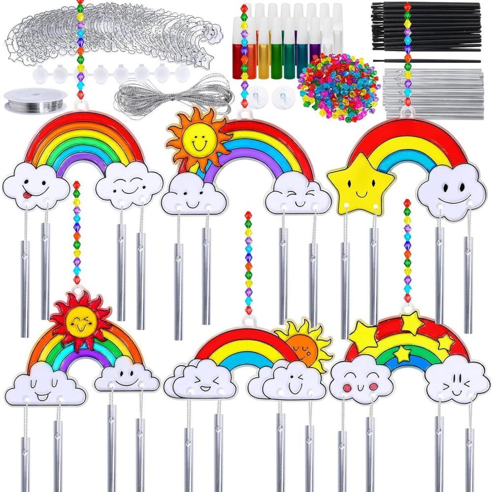 imageWinlyn 24 Sets Rainbow Suncatchers Ornaments Decorations DIY Window Paint Art Suncatchers Craft Kits Hanging Rainbow Sun Catchers for Kids Spring Summer Home Classroom Party Activity Art Project