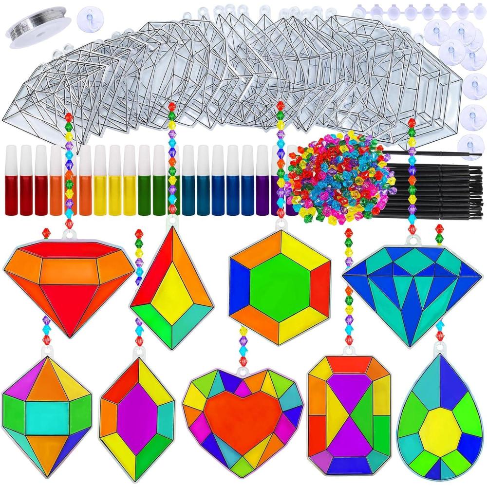 imageWinlyn 27 Sets Jewel Suncatchers Ornaments Decorations DIY Window Paint Art Stickers Craft Kits Jewel Sun Catchers for Kids Classroom PirateThemed Birthday Party Activities Art Project