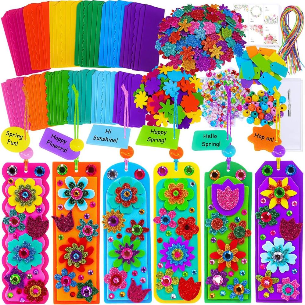 imageWinlyn 36 Sets Flower Crafts Kits Spring Summer Crafts DIY 3D Tuilp Sunflower Flower Bookmarks Ornaments Art Sets Foam Stickers Arts and Crafts for Kids Camping Classroom Activities Party Favors