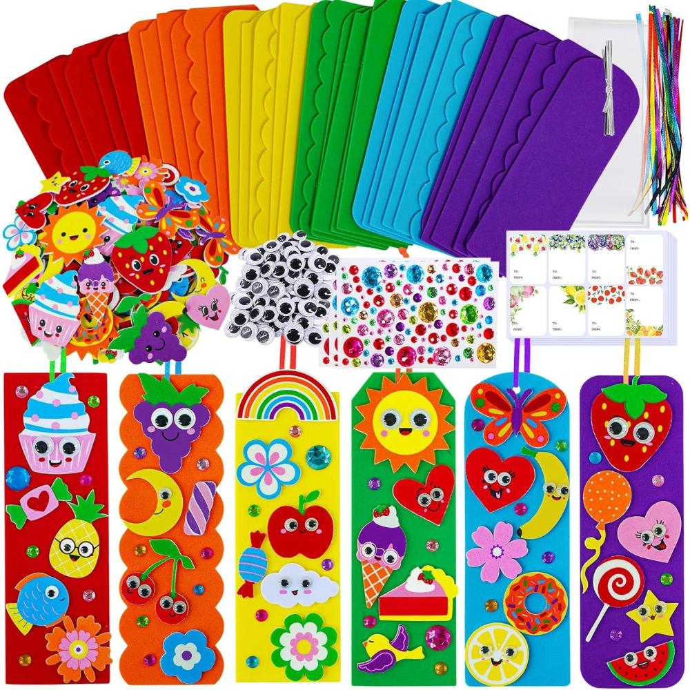 imageWinlyn 36 Sets Summer Crafts Kits DIY Whimsical Bookmarks Decorations Art Sets Fruits Treats Animals Sun Rainbow Foam Stickers for Kids Classroom Activities Reading Rewards Birthday Camp Party Favors