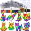 Winlyn 24 Sets Cat Suncatcher Ornaments Decorations DIY Window Paint Art Craft Kits Rainbow Kitten Sun Catchers Painting Kit for Kids Classroom Activities Birthday Summer Camping Party Art Project