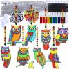 Winlyn 24 Sets Owl Suncatchers Ornaments Decorations DIY Window Paint Art Suncatchers Owl Craft Kits Sun Catchers for Kids Home Classroom Winter Holiday Season Fall Christmas Activities Party Favors