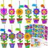 Winlyn 24 Sets Potted Flower Craft Kits DIY Potted Flower Ornaments Decorations Tulip Sunflower Foam Stickers Arts and Crafts for Kids Classroom Activities Birthday Spring Summer Camping Party Favors