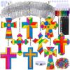 Winlyn 27 Sets Cross Suncatchers Ornaments Decorations DIY Window Paint Art Suncatchers Cross Craft Kits Cross Sun Catchers for Kids Sunday School VBS Christmas Easter Holiday Activities Party Favors