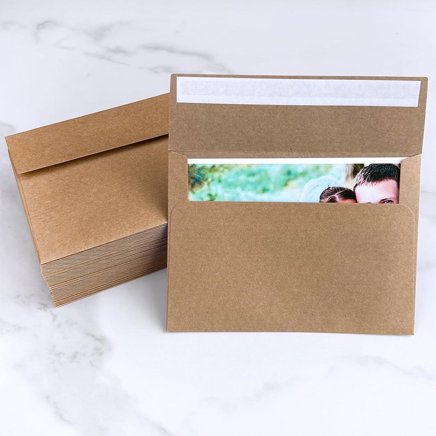 imageWinlyn Blank Kraft Cards and Envelopes 100 Pack 5 x 7 Folded Greeting Cards and A7 Invitation Envelopes 5 14 x 7 14 Self Seal 100lb for Weddings Shower Graduation Business Announcements MailingBrown