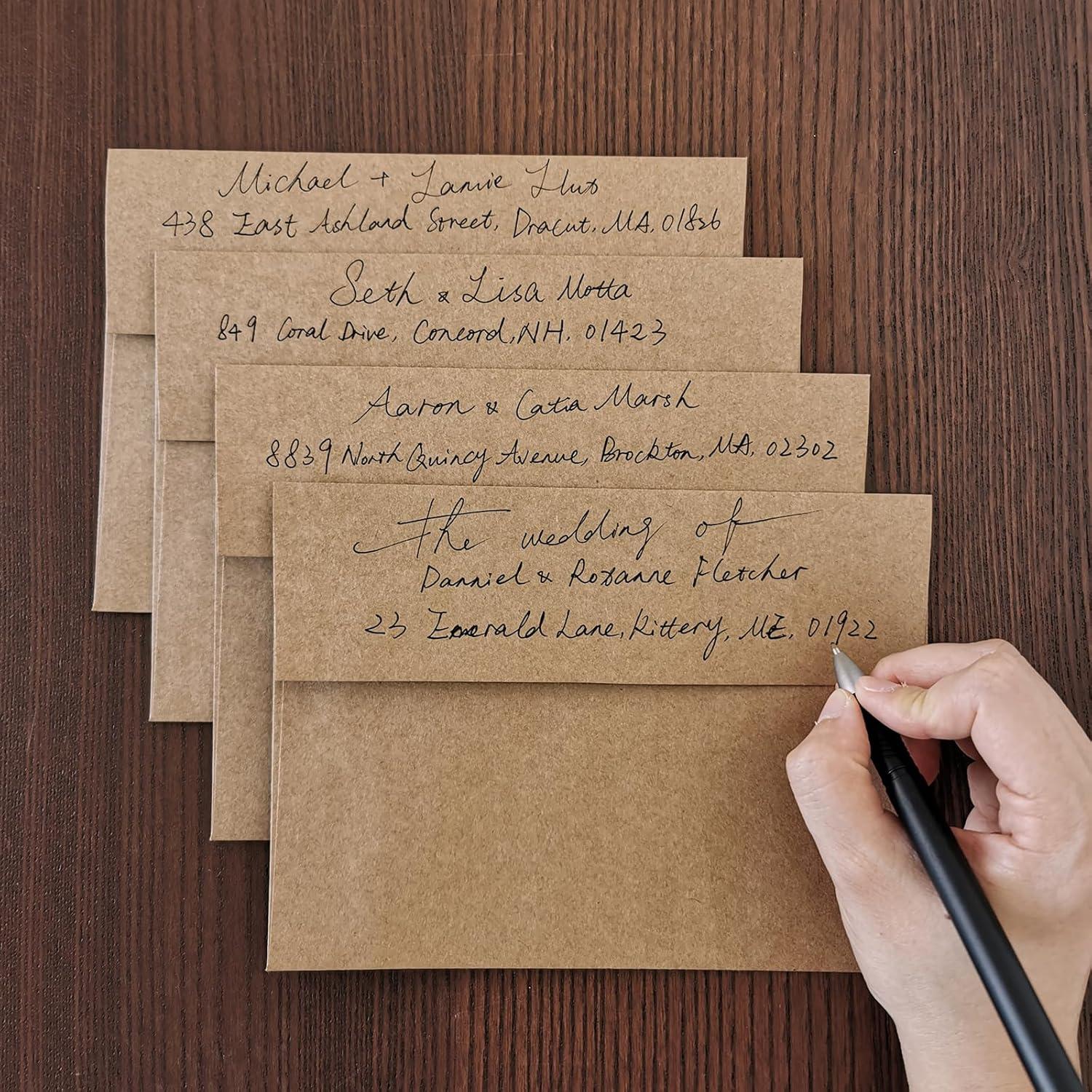 imageWinlyn Blank Kraft Cards and Envelopes 100 Pack 5 x 7 Folded Greeting Cards and A7 Invitation Envelopes 5 14 x 7 14 Self Seal 100lb for Weddings Shower Graduation Business Announcements MailingBrown