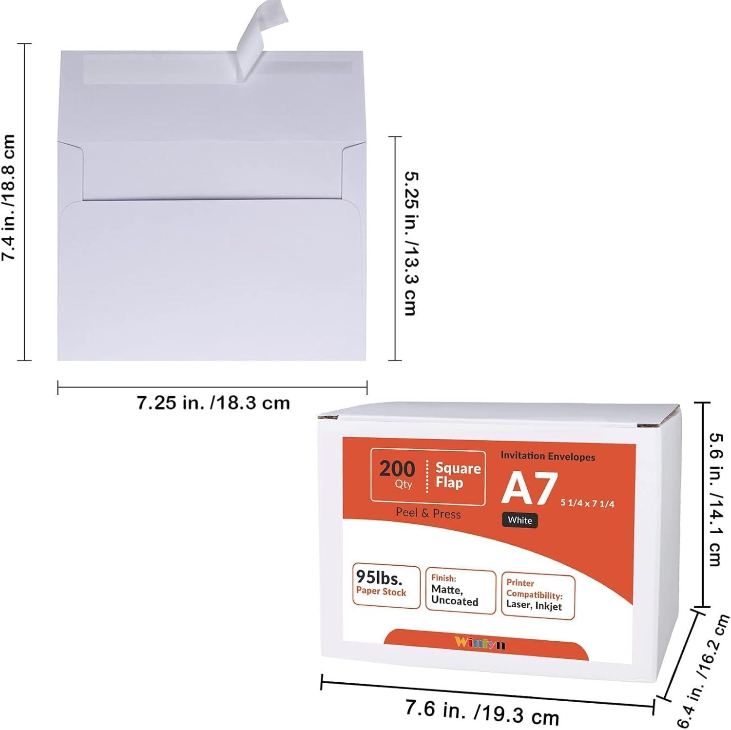 imageWinlyn Brown Kraft 200 Pcs A7 Invitation Envelopes 5 14 x 7 14 Square Flap Envelopes Self Seal 100lb for Wedding Shower Birthday Bussiness Graduation Mailing Announcement 5 x 7 Greeting Cards PhotosWhite