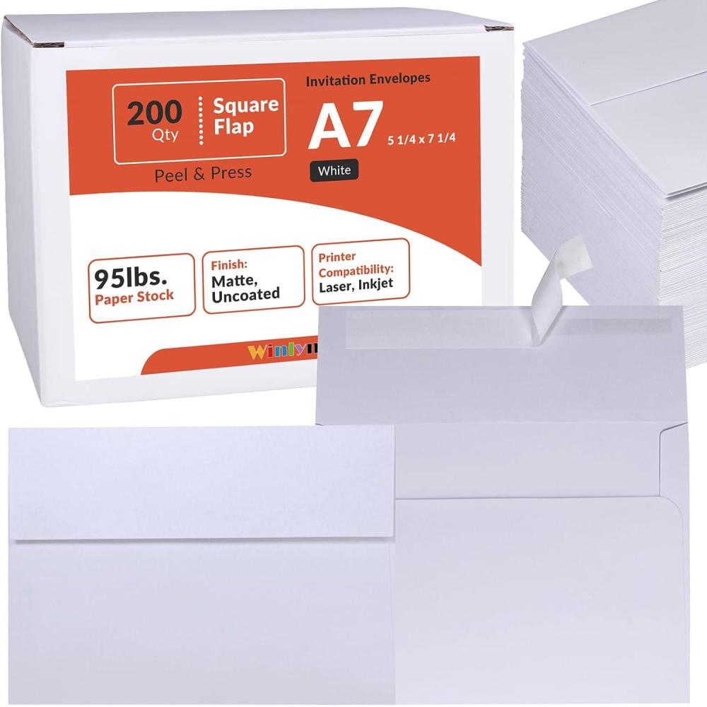 imageWinlyn Brown Kraft 200 Pcs A7 Invitation Envelopes 5 14 x 7 14 Square Flap Envelopes Self Seal 100lb for Wedding Shower Birthday Bussiness Graduation Mailing Announcement 5 x 7 Greeting Cards PhotosWhite
