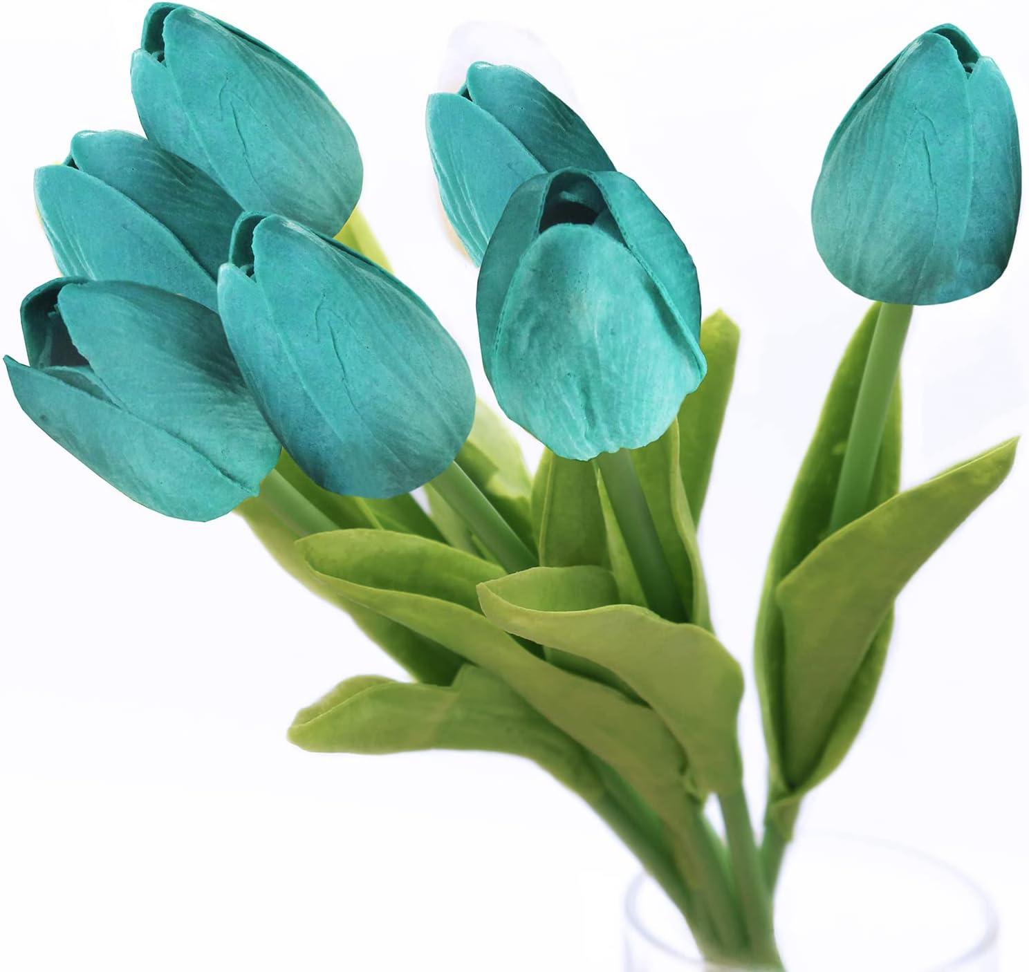 image20 Pcs Artificial Turquoise Tulip Flowers Faux Tulip Stems PU Real Touch Tulips 128quot Tall for Easter Spring Vase Wedding Bouquets Floral Arrangements Wreath Table Centerpiece Indoor Outdoor DecorTurquoise