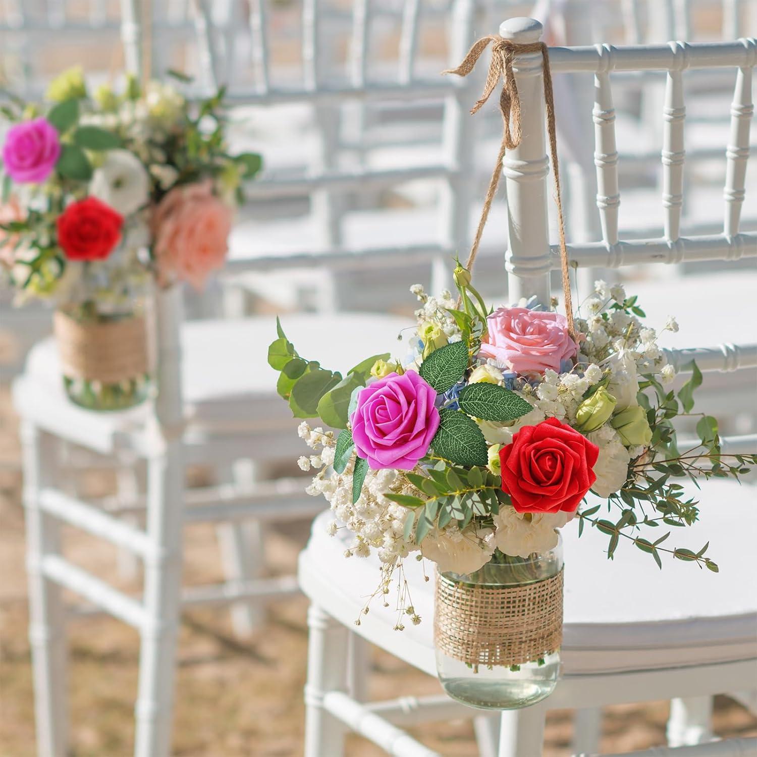 imageWinlyn 50 Pcs Real Looking Artificial Rose Flowers with Stems ampamp Silk Leaves Bulk Red Pink White for Wedding Bouquets Centerpieces Baby ampamp Bridal Showers Valentines Day Mothers Day DIY Floral DecorMulti Color