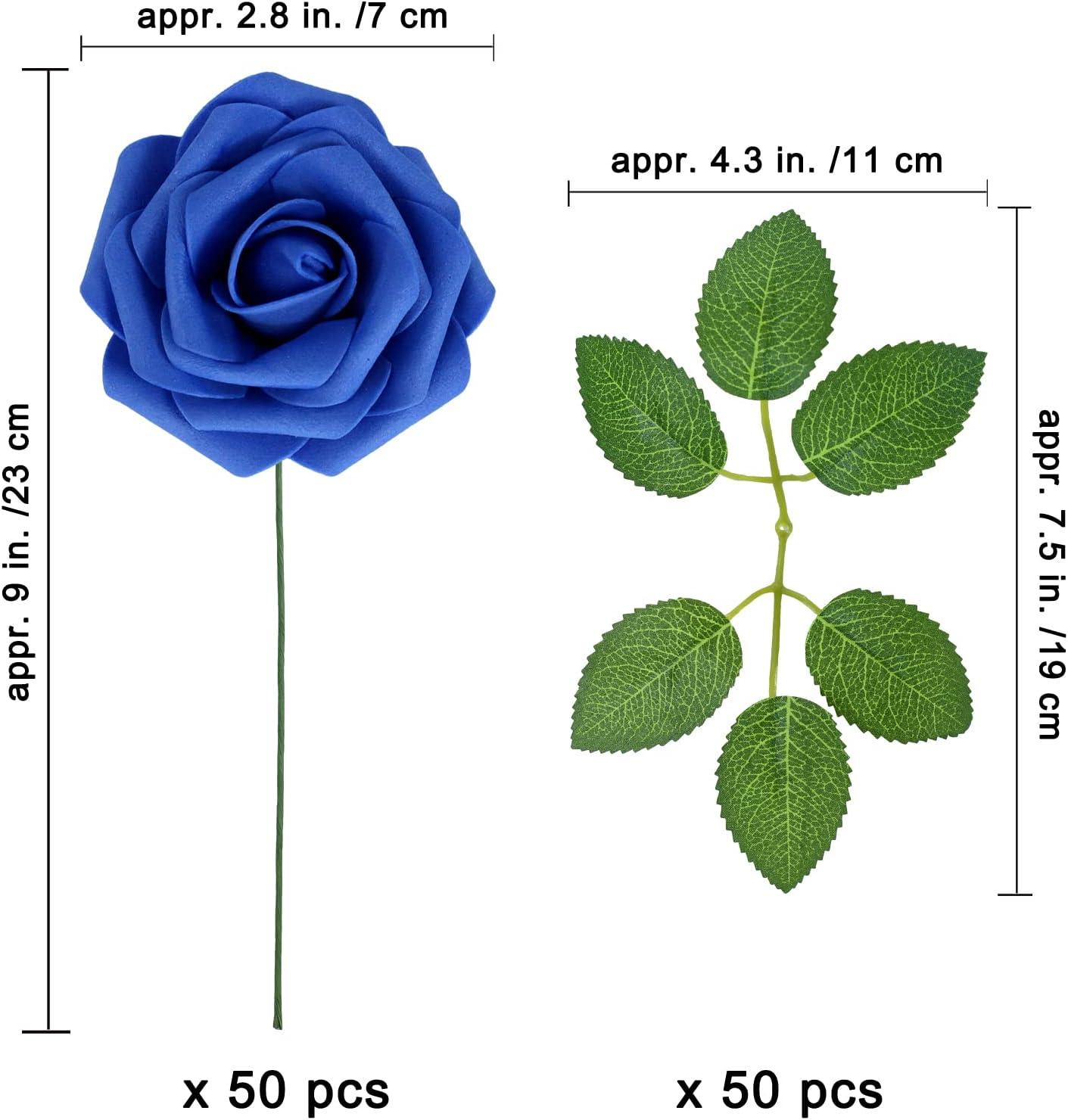 imageWinlyn 50 Pcs Real Looking Artificial Rose Flowers with Stems ampamp Silk Leaves Bulk Red Pink White for Wedding Bouquets Centerpieces Baby ampamp Bridal Showers Valentines Day Mothers Day DIY Floral DecorRoyal Blue