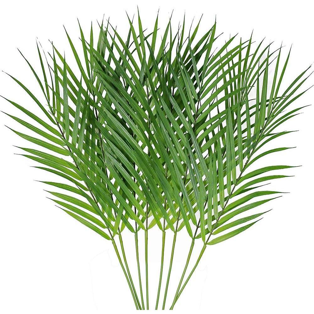 imageArtificial Areca Palm Leaves 8 Pcs Faux Tropical Palm Tree Leaves Stems for Floral Arrangement Hawaiian Luau Jungle Beach Wedding Party Decor 28 Inches Tall