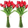 20 Pcs Artificial Turquoise Tulip Flowers Faux Tulip Stems PU Real Touch Tulips 12.8″ Tall for Easter Spring Vase Wedding Bouquets Floral Arrangements Wreath Table Centerpiece Indoor Outdoor Decor(Red)