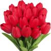 20 Pcs Artificial Turquoise Tulip Flowers Faux Tulip Stems PU Real Touch Tulips 12.8″ Tall for Easter Spring Vase Wedding Bouquets Floral Arrangements Wreath Table Centerpiece Indoor Outdoor Decor(Red)