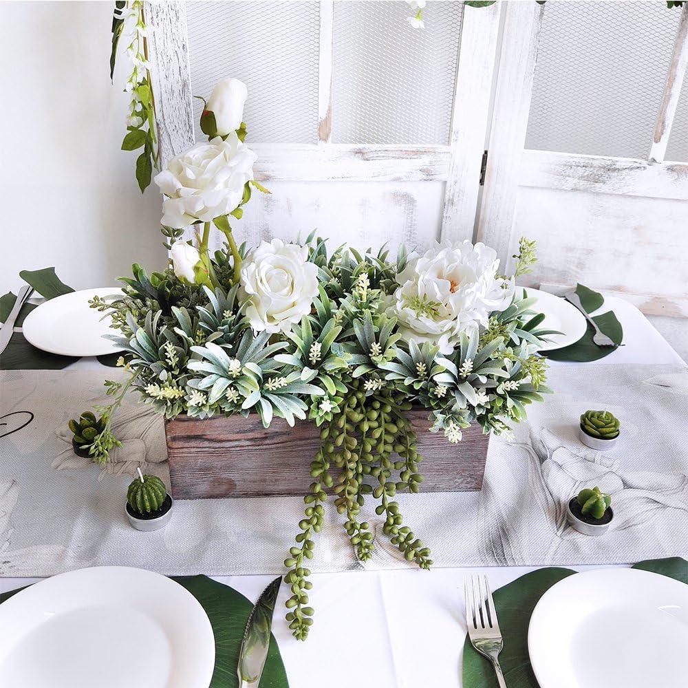 image1 Pcs Wood Planter Box Rectangle Whitewashed Wooden Rectangular Planter with Inner Plastic Box 115quot L x 375quot W x 375quot H Floral Natural Centerpieces Rustic Wedding Decoration