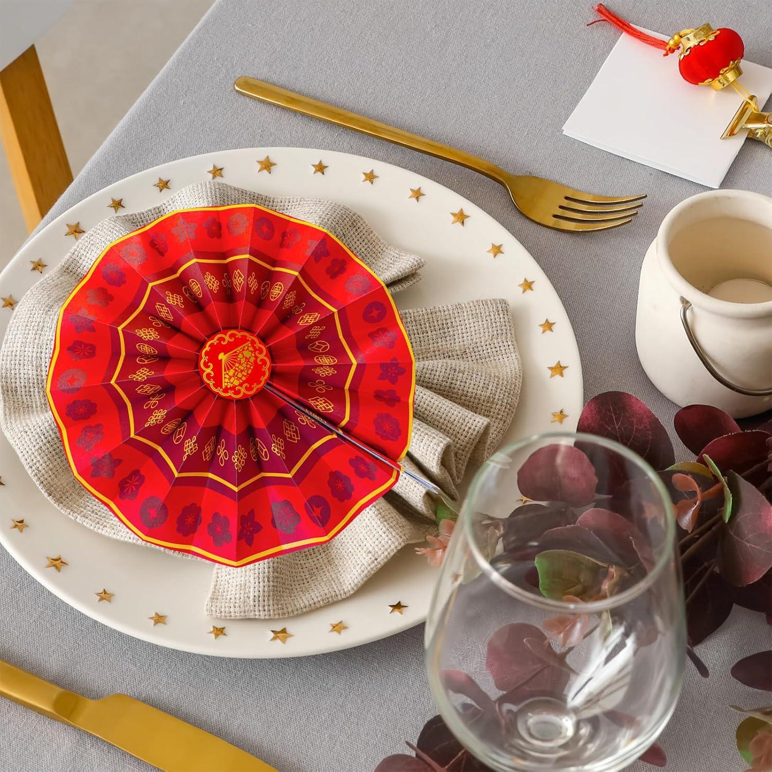 imageWinlyn 21 Pcs Bulk Chinese Red Lanterns Oriental Hanging Lucky Paper Fans New Year Banner for Asian Lunar New Year The Year of Snake Festival Wedding 2025 Decor