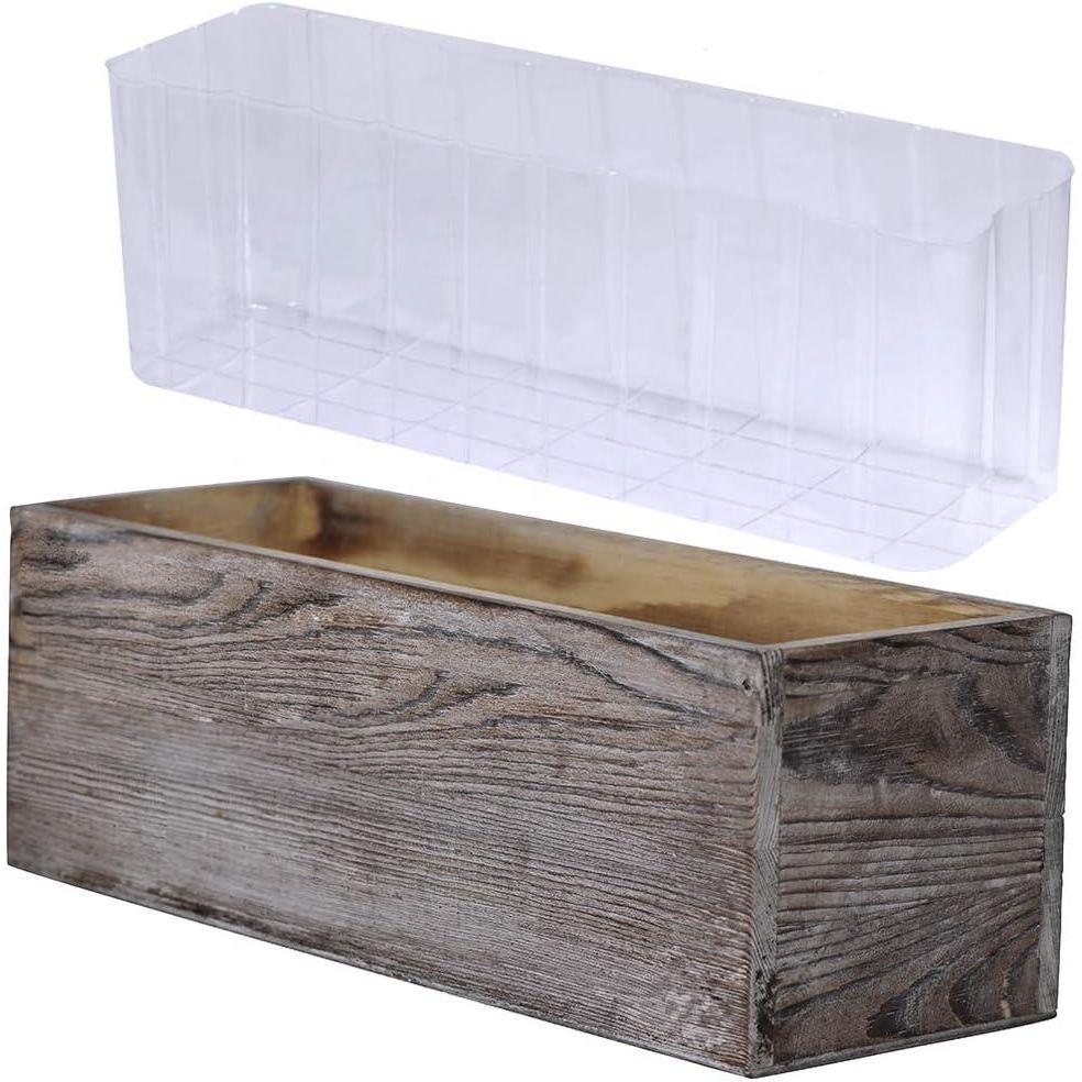 image1 Pcs Wood Planter Box Rectangle Whitewashed Wooden Rectangular Planter with Inner Plastic Box 115quot L x 375quot W x 375quot H Floral Natural Centerpieces Rustic Wedding Decoration