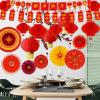 Winlyn 21 Pcs Bulk Chinese Red Lanterns Oriental Hanging Lucky Paper Fans New Year Banner for Asian Lunar New Year The Year of Snake Festival Wedding 2025 Decor